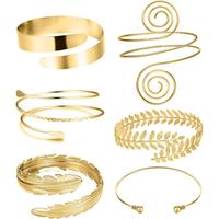 6 Pieces Arm Cuff Upper Arm Band Cuff Bracelet Bangle for Women Silver Gold Adjustable Armband Set Hoop athletes jewelry budd...