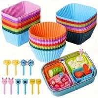Silicone Muffin Cups & Fruit Forks without Lunch Box, 40pcs/set Lunch Box Dividers, Durable, Reusable Baking Tools, Suitable ...