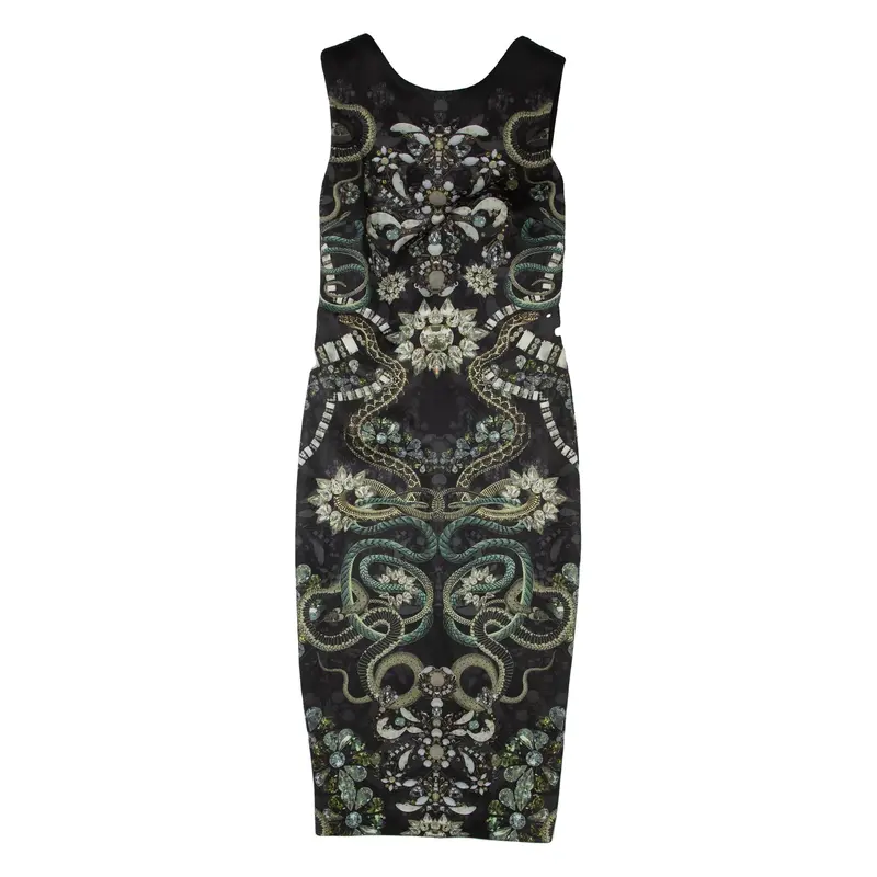 TED BAKER Womens Pencil Dress Green Crazy Pattern Sleeveless Midi S