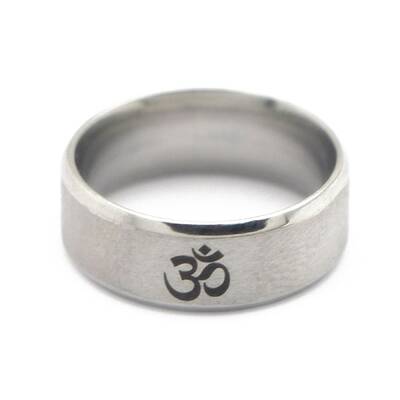 Non-Tarnish Ohm/Aum Yoga Theme Stainless Steel Plain Band Ring for Men Women