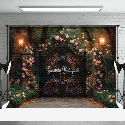 Aperturee Pink Rose Greenery Luxury Gate Wedding Photo Backdrop, 3X2FT(1MX0.6M), 14 USD, wedding backdrops, ENHD2J14-M