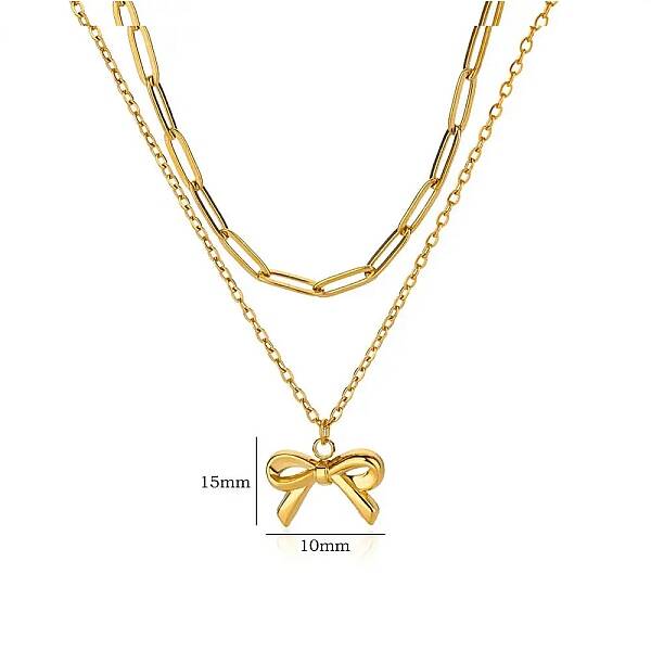 304 Stainless Steel Bowknot Pendant Necklaces