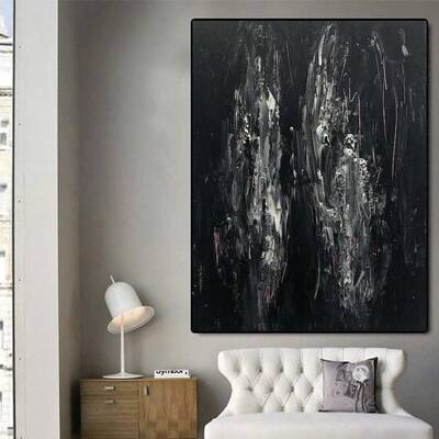 Large Abstract Black Paintings On Canvas Oil Fine Art Contemporary Wall Art Original Wall Decor | ETERNAL BATTLE