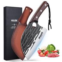 Huusk Upgraded Serbian Chef Knife Bundle Small Meat Cleaver Knife with Leather Sheath and Gift Box Blade Knives Steel steak k...