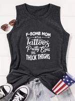Women's Letter Print Round Neck Tank Top, Tank Tops Women, Lady Casual Sleeveless Crew Neck Top for Summer, Tank Tops for Wom...
