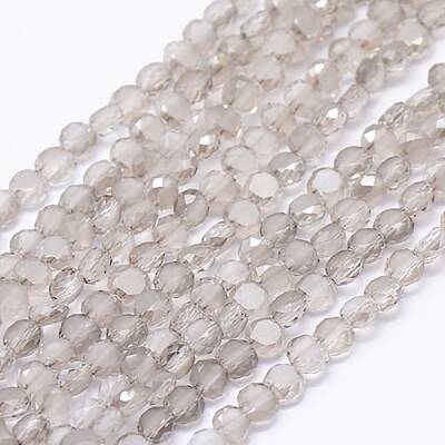 Faceted Flat Round Frosted Crystal Glass Beads Strands