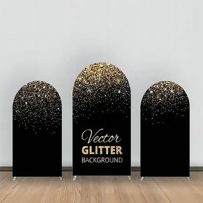 Black Gold Vector Glitter Party Arch Backdrop Kit - Aperturee