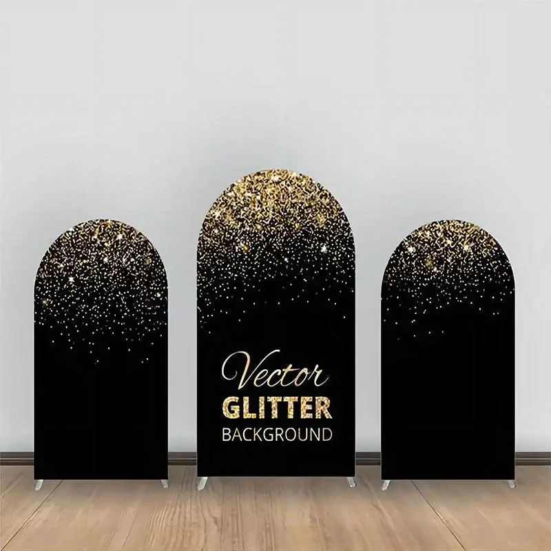 Black Gold Vector Glitter Party Arch Backdrop Kit - Aperturee