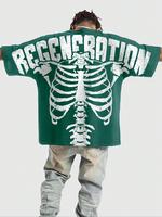 Men's Regular Fit Skeleton & Letter Print Round Neck Tee, Casual Short Sleeve Crew Neck T-Shirt for Summer, Fashion Men's Top...