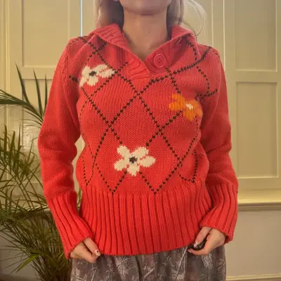 Silmar Floral Jumper - Large Pink Wool Blend