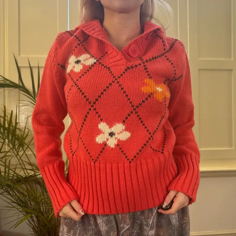 Silmar Floral Jumper - Large Pink Wool Blend