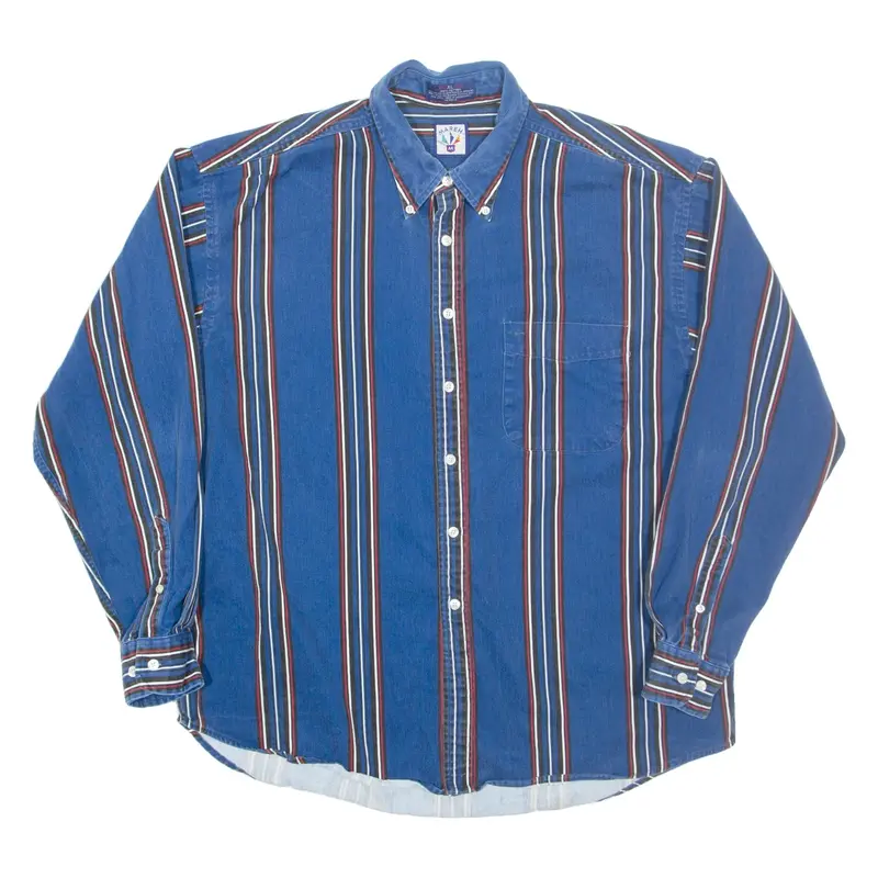 MAREH Mens Shirt Blue Striped Long Sleeve M