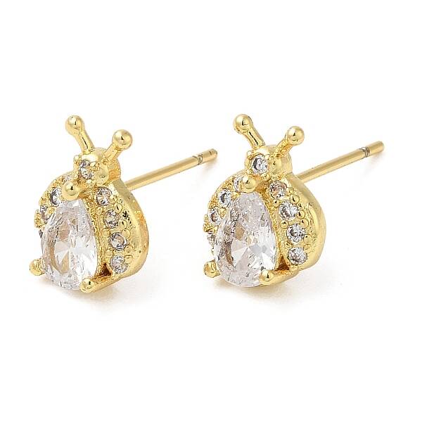 Rack Plating Bee Triangle Dangle Hoop Earrings with Cubic Zirconia