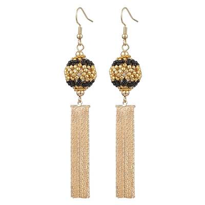 Glass Seed Beads & Brass Tassel Dangle Earrings