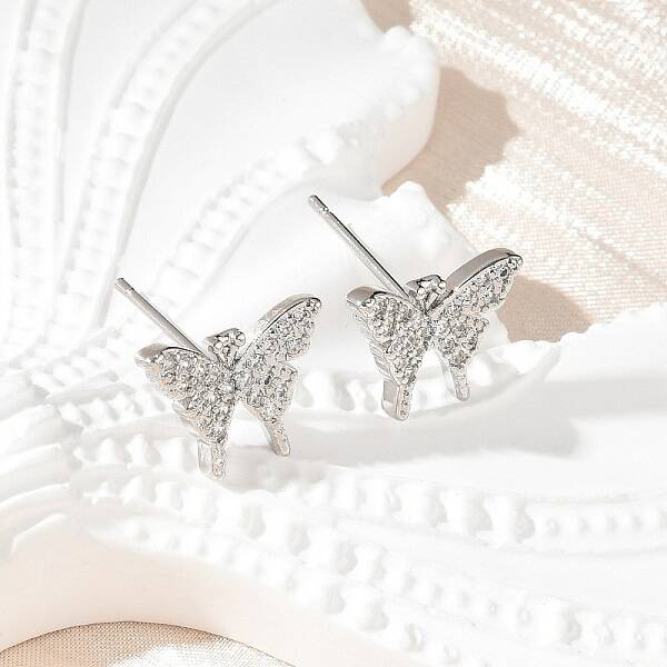 Brass Micro Pave Clear Cubic Zirconia Stud Earrings
