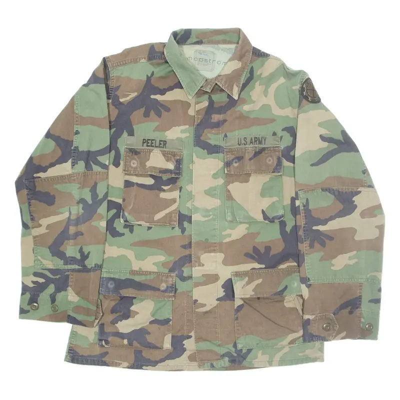 MODSTROM Military Mens Shirt Green Camouflage Long Sleeve M