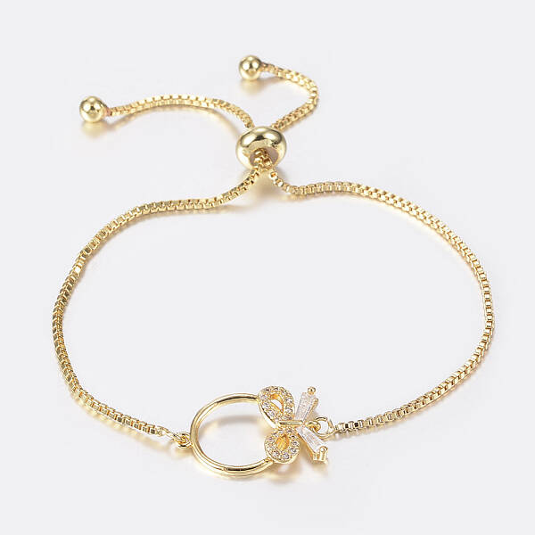 Adjustable Brass Micro Pave Cubic Zirconia Bolo Bracelets