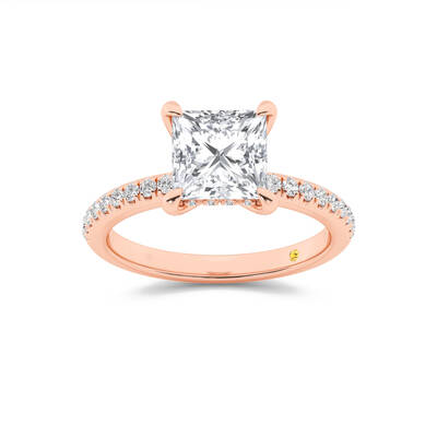 Aurelia Half Coverage Hidden Halo Princess Cut Lab Grown Diamond Engagement Ring | 18K Rose Gold 3 1/2 CT. TW.