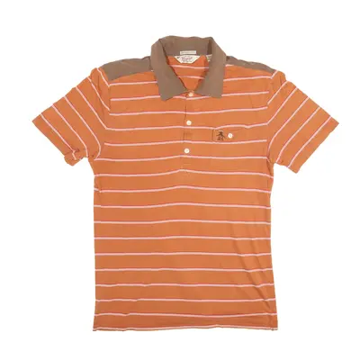 PENGUIN Polo Shirt Orange 90s Striped Short Sleeve Mens M