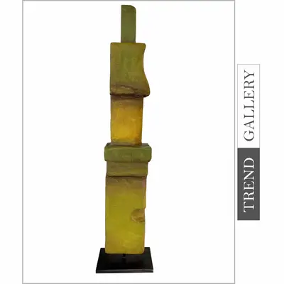 Original Green Totem Original Abstract Table Decor Wood Sculpture Desktop Art for Home | RAIN SEASON 26.8"x4.7"