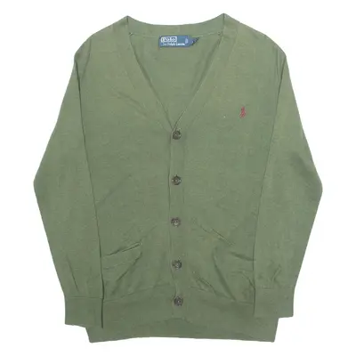 POLO RALPH LAUREN Mens Cardigan Green V-Neck Tight Knit XS