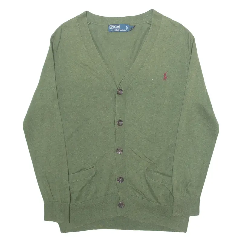POLO RALPH LAUREN Mens Cardigan Green V-Neck Tight Knit XS
