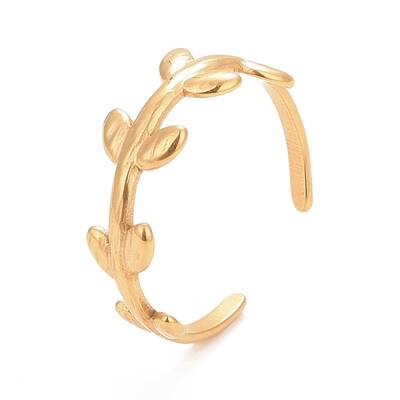 Ion Plating(IP) 304 Stainless Steel Leaf Wrap Open Cuff Ring for Women