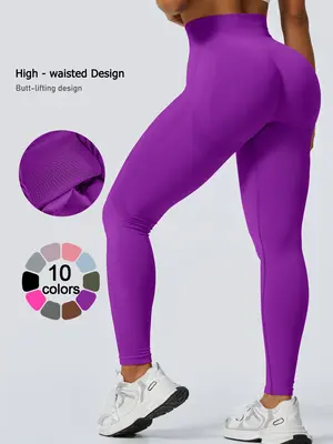 Women's Solid High Waist Sports Leggings, Casual Comfy Breathable Skinny Pants for Yoga Gym Workout Running, Ladies Sportswea...