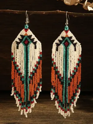 Boho Style Beaded Tassel Decor Dangle Earrings, Vintage Drop Earrings for Women, Beach Essentials, Fashion Trendy Summer Jewe...