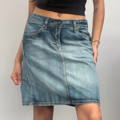 L.O.G.G Midi Denim Skirt - 30W UK 10 Blue Cotton