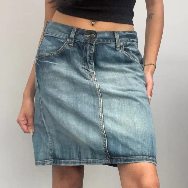 L.O.G.G Midi Denim Skirt - 30W UK 10 Blue Cotton