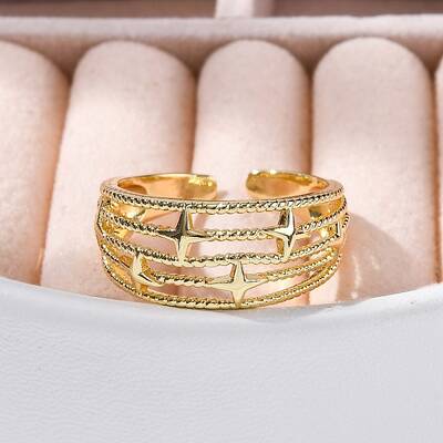 Rack Plating Brass Open Cuff Finger Rings for Women