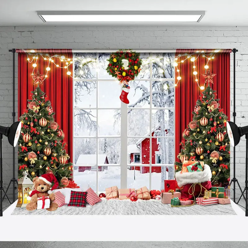 Aperturee Gifts Natural Winter Scene Window Christmas Backdrop - Aperturee