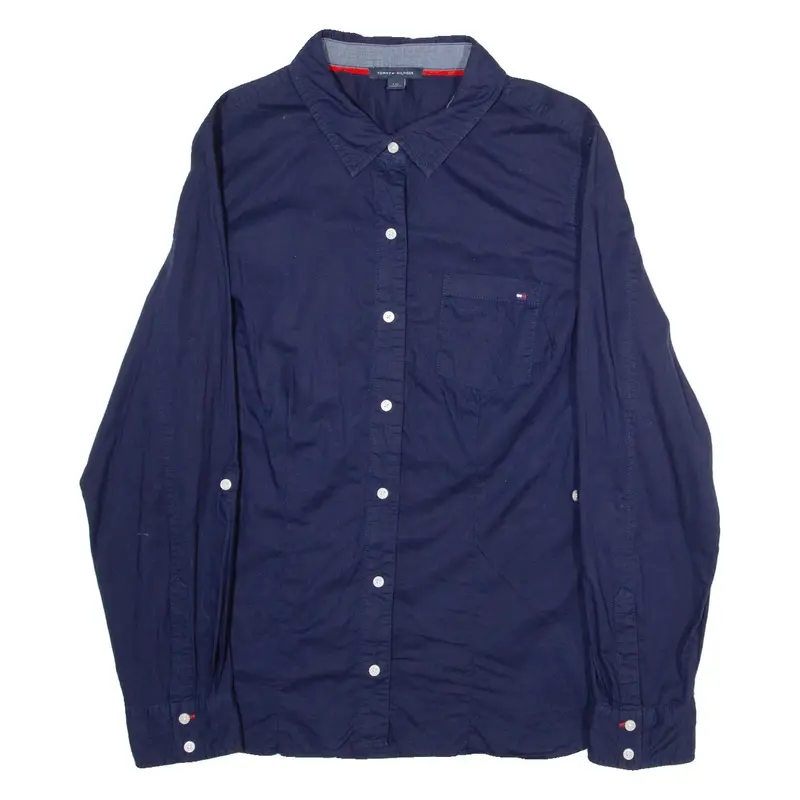 TOMMY HILFIGER Womens Plain Shirt Blue Long Sleeve L