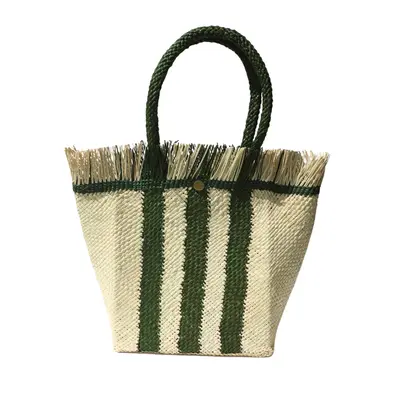3 Stripes Tote Bag - Straw Bag - Iraca Handmade Bag - | Color: Natural & Red Ochre