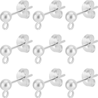 Beebeecraft 1 Box 60Pcs Ball Stud Earring Post Stainless Steel 4mm Round Geometry Ear Pin Post with Hole and Ear Nuts for Jew...