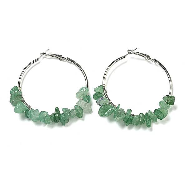 Alloy with Copper Wire Natural Aventurine Hoop Earrings