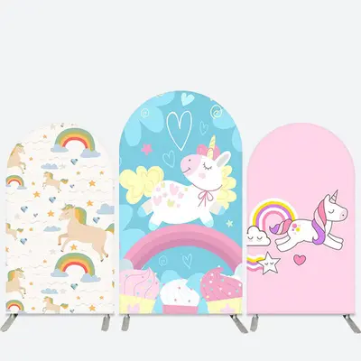 Aperturee Cute Unicorn Rainbow Dessert Girls Arch Backdrop Kit | Custom Chiara Arched Covers | Wedding Arch Backdrop | Round ...