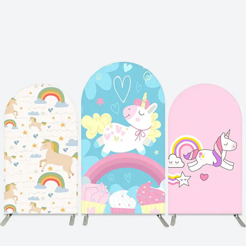 Aperturee Cute Unicorn Rainbow Dessert Girls Arch Backdrop Kit | Custom Chiara Arched Covers | Wedding Arch Backdrop | Round ...