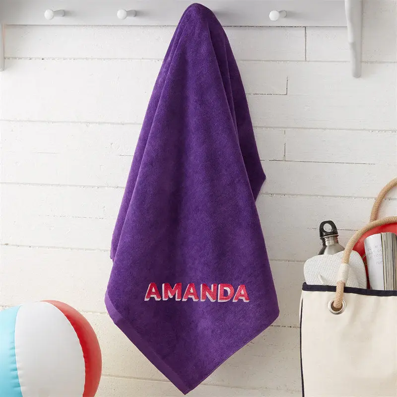 Purple Personalized Embroidered 3D Letter Beach Towel - Aperturee
