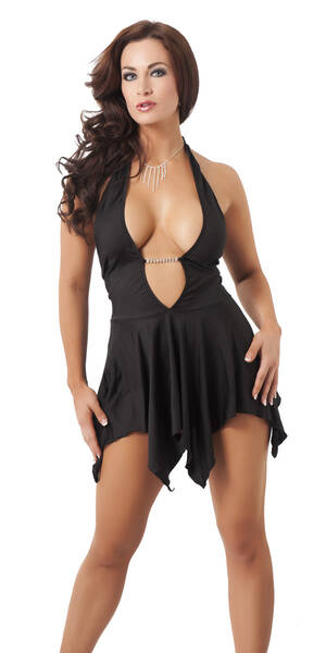 Yakshi - Black Mini Dress With Plunging Neckline
