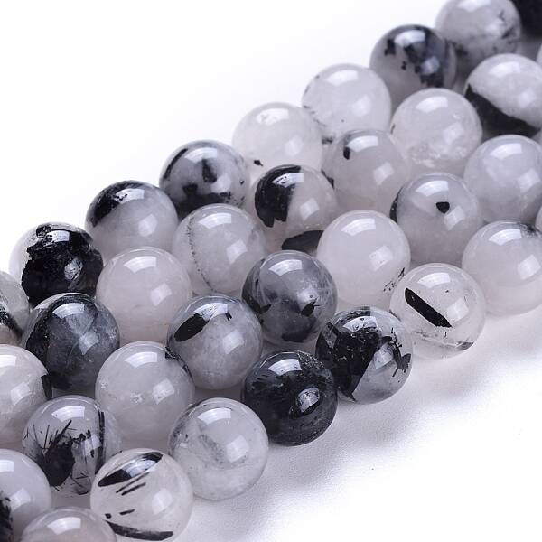 Natural Tourmalinated Quartz/Black Rutilated Quartz Beads Strands