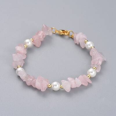 Natural Rose Quartz Chip Beaded Bracelets