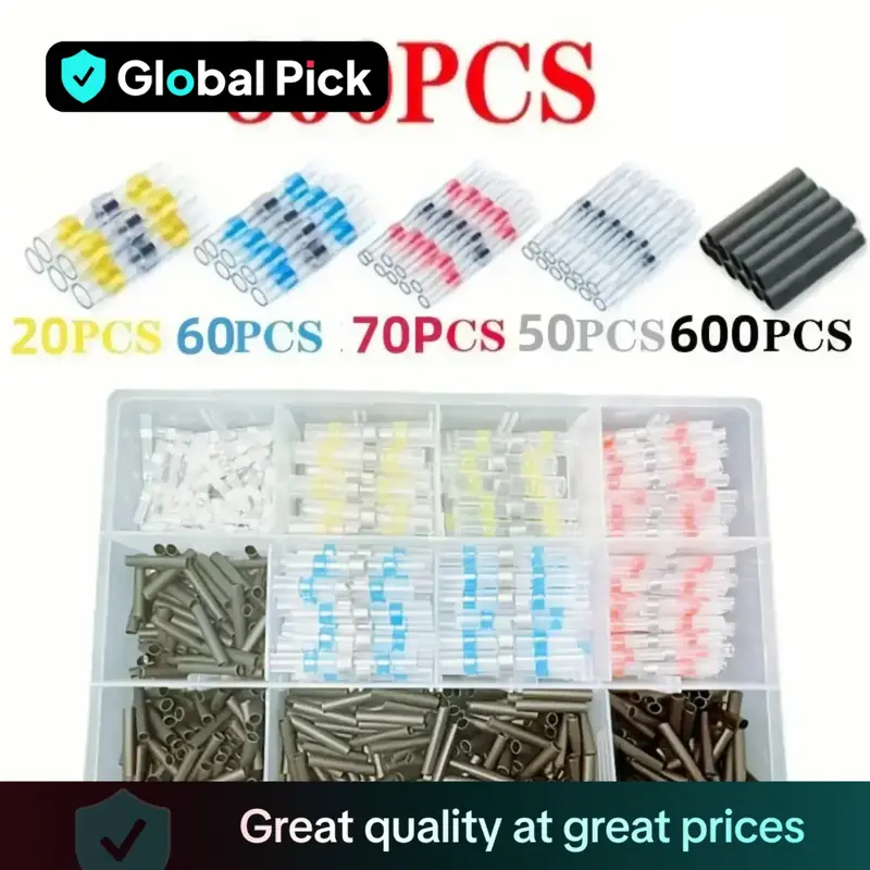 Car Heat Shrink Butt Crimp Terminal Kit, Waterproof Solder Seal Electrical Connectors, Suitable for Automotive & Marine Wirin...