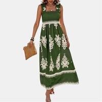PrettyGarden Women's Summer Boho Maxi Dress Casual Sleeveless Square Neck Floral A Line Smocked Beach Dresses with Pockets