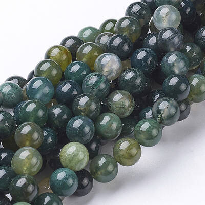 Natural Moss Agate Round Bead Strands