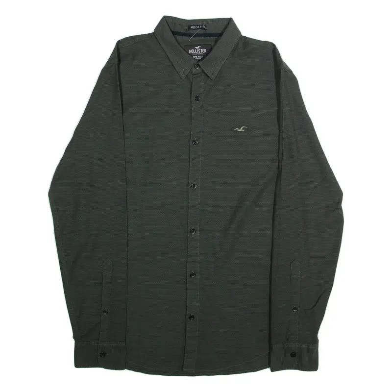 HOLLISTER Mens Plain Shirt Green Long Sleeve L