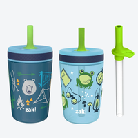 Zak Designs Kelso Kids Leakproof Tumbler Set with Extra Straw, BPA Free Plastic and Durable Stainless Steel, Insulated Drinkw...
