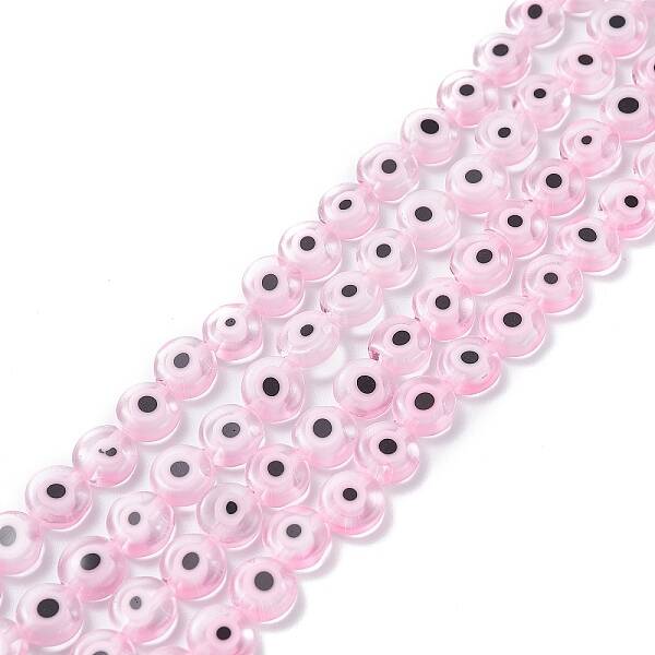 Handmade Evil Eye Lampwork Flat Round Bead Strands