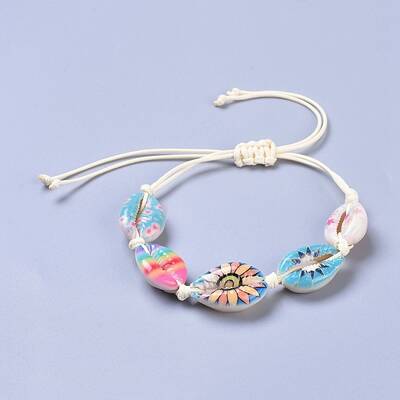 Adjustable Printed Cowrie Shell Braided Bead Bracelets